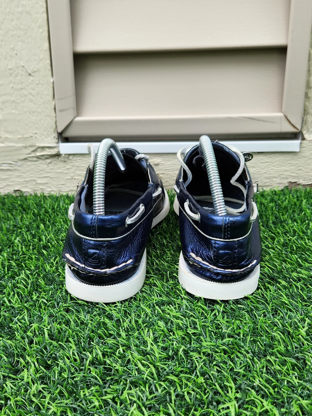Sperry Top-Sider Metallic Blue Leather Women's Boat Shoes Charms Size 9.5